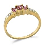 9ct Yellow gold Ladies Dress Ring Set with Pink Sapphire and 2Points of Diamonds