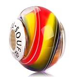 Soufeel red against yellow green stripes sterling silver murano glass European beads Fit Pandora Chamilia Biagi beads Charms Bracelet