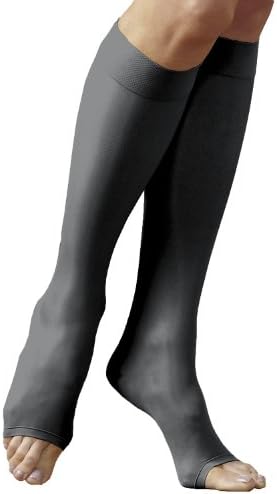 Just Comfort Sheer Open Toe Knee High, Soft Black, Large - Mild