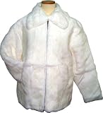 Bagazio White Genuine Full Skin Rabbit Fur Bomber Jacket With Pull Up Zipper