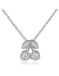 Sterling Silver Diamond Cherries Pendant Necklace (1/10 cttw)