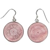Sterling Silver Carved Pink Shell Dangle Earrings by Sajen