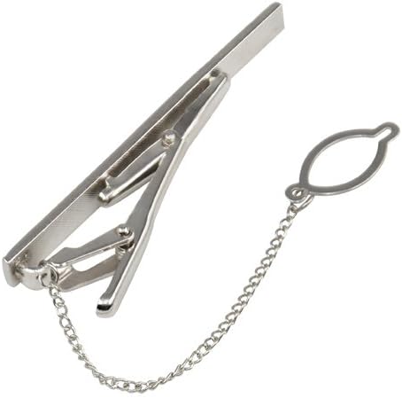 Radical Deal Silver Tone Simple Necktie Tie Bar Clasp Clip Pin With Chain F