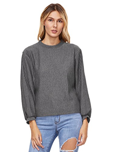ROMWE Women's Pullover Sweater Long Sleeve Ribbed Sweater Top