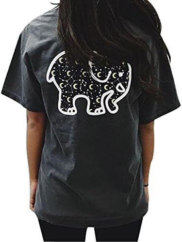 Evishine Women Short Sleeve Elephant Printed Pocket Knitting Top T-shirt (XL, Black)