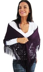 Handmade Shawl in Flamenco Style - True Plum (Hand-crocheted Border) [Apparel]