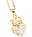 Gold Tone Heart Crown Pendant and Necklace Covered in Austrian Crystals