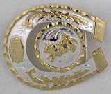 Horseshoe Shaped Bullrider German Silver Belt Buckle  3-1/2 x 3 