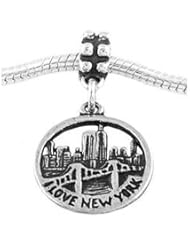 Sterling Silver I Love New York Skyline Dangle Bead Charm