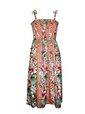 One Size Tube Dress - Women's Tropical Flowers Panel Spaghetti Strap Hawaiian Aloha Poplin Cotton Smocked Tube Top Sundress