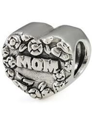 Floral Mothers Day MOM Heart 925 Sterling Silver Bead its European Charm Bracelet