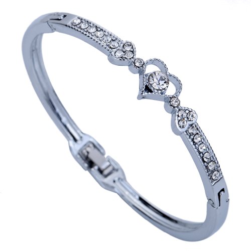 YAZILIND Jewelry Cute Silver Plated Key Heart Carve Full Crystal Charming Bangle Bracelet Women 2.2