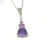 14K White Gold Amethyst, Pink Tourmaline and Diamond Pendant w/Chain
