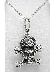 925 St Sterling Silver Royal Skull Cross Bones Crown Pendant Necklace Jewelry 7/8 x 7/8 Inches With A Beautiful Heavily Plated Sterling Silver Chain