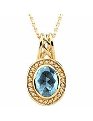 18K Yellow Gold Oval Cut Aquamarine and Pearl Pendant -- LIFETIME WARRANTY