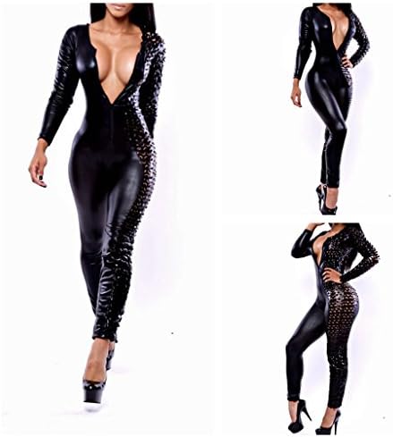 Railway Women's Cool Black Deep V Neck Burn-out Bandage Jumpsuits Romper Catsuit(S ,Black)