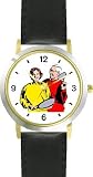 Man and Woman Tennis Players Tennis Theme - WATCHBUDDY® DELUXE TWO-TONE THEME WATCH - Arabic Numbers - Black Leather Strap-Children's Size-Small ( Boy's Size & Girl's Size )