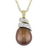 10K Yellow Gold 6-7mm Cultured FW Chocolate Pearl and Diamond Pendant
