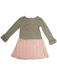 Girls Shirred  Lace Long Sleeves Sleeveless Striped Print Cotton/Polyester  Dress With a Bow(s)