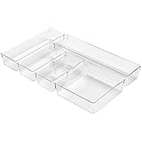 InterDesign Kitchen Drawer Organizer for Silverware, Spatulas, Gadgets - 6 Piece Set, Clear