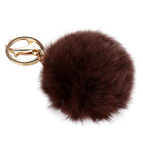 Shensee Rabbit Fur Ball Keychain Bag Plush Car Key Ring Car Key Pendant (Brown)