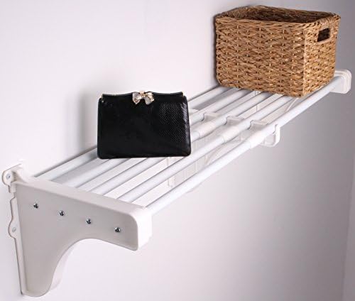 EZ Shelf-Expandable-Closet Shelf (NO Hanging Rod)- 30” to 50” -White-Easy Install to Backwall(floating)-Wire Closet Shelving Alternative-(EZS-SW48-1-2)