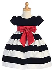Girls Lace-Up  Cap Sleeves Tea Length Striped Print Taffeta/Velvet  Dress With a Bow(s) and a Sash 