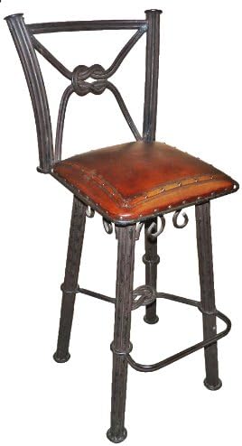 New World Trading Western Iron Counter Stool with Back and Swivel, Plain with Nail Heads, Antique Brown