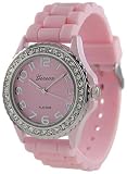 Geneva Platinum CZ Accented Silicon Link Watch, Large Face