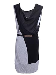 Asymmetric Sheer Colorblocking Sleeveless Cowl Neck  Dress