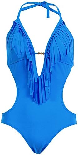 1 Piece/Bikini Monokini Swimsuit With Fringe (XLarge, Royal Blue)