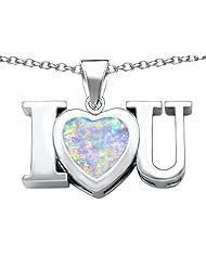 Original Star K (tm) 8mm Heart Shape Created Opal I Love You Heart Pendant in 925 Sterling Silver