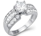 Search : Solid 14k White Gold Round Baguette CZ Cubic Zirconia Engagement Ring 2.5 ct