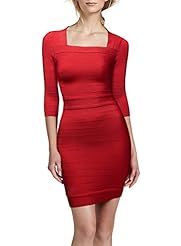 Sexy Polyester/Spandex Square Neck Cocktail Elbow Length Sleeves Stretchy Fitted Bandage Dress/Bodycon Dress/Club Dress/Evening Dress/Prom Dress/Wedding Party Dress 