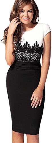 Zeagoo Women's Celeb Cap Sleeve Lace Splicing Evening Pencil Midi Bodycon Dress