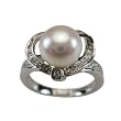 Sweet Heart Shaped Cubic Zirconia Ribbon White Cultured Pearl Platinum Overlay Sterling Silver Ring