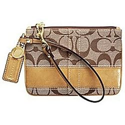 Coach Signature Patent Stripe Wristlet Case Bag 41637 Camel