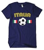 (Cybertela) Italia Flag Soccer Ball Men's T-shirt Country Sport Tee (Navy Blue, Medium)