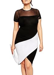 Plus Size Short Sleeves General Print Colorblocking Polyester/Spandex  Dress