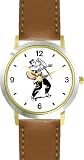 Singer with Guitar Imitating A Famous Rock & Roll Star (Cartoon) - WATCHBUDDY® DELUXE TWO-TONE THEME WATCH - Arabic Numbers - Brown Leather Strap-Size-Children's Size-Small ( Boy's Size & Girl's Size )