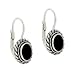 Sterling Silver .925 Scarab Cut Genuine Onyx Stone Oval Twist Border Dangle LeverBack Lever Back Earrings