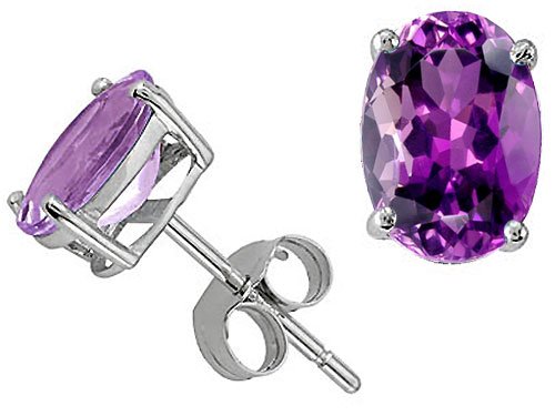 2.00 cts Genuine Oval Amethyst Earring Studs - 14kt White or Yellow Gold