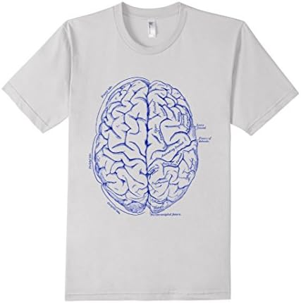 Men's The Brain Medical Anatomy Art Tee T-Shirt Medium Silver