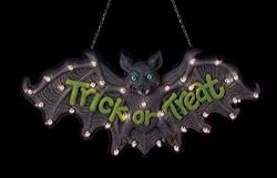 32" Trick Or Treat Hanging Bat Halloween Lighted Yard Art 35-Lights #650060