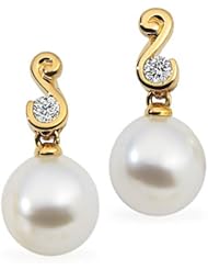 18K Yellow Gold Paspaley South Sea Cultured Fine Oval Pearl and Diamond Earrings -- LIFETIME WARRANTY