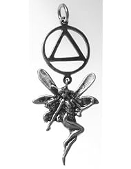 AA Alcoholics Anonymous -Sterling Silver Diamond Cut Fairy Pendant