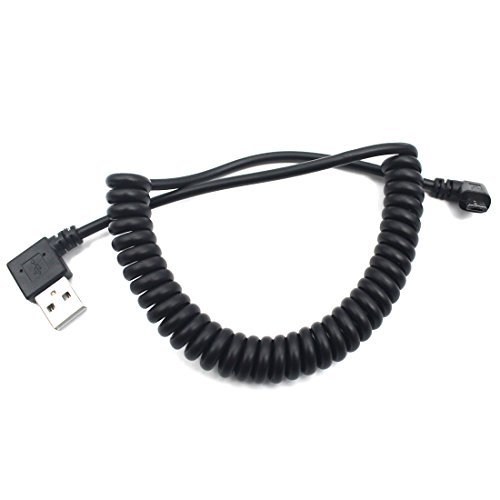 Coiled Micro USB Cable - Aggice 1.5 Meter 90 Degree Micro USB to USB Spring Cable Support for Samsung,HTC, Millet, HUAWEI, Sony etc (2.1A Left angle Micro usb)