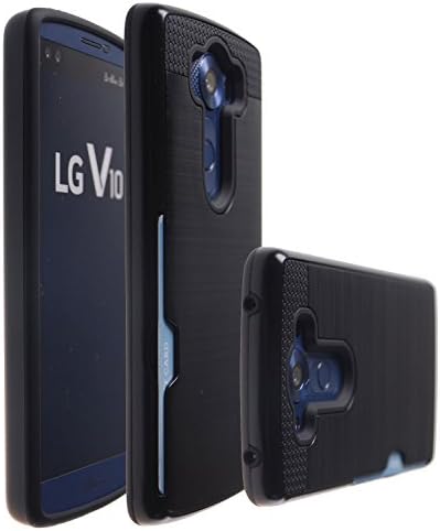 Case Art Plus [Full Degree Protection] Transparent Tempered Glass Screen Protector Film [Card Slot Bumper] Super Slim Fit Light Case for LG V10 (Black)