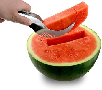 The Best Watermelon Slicer By ALOHA Basix - Fast & Easy Multipurpose Cutter Corer Server - Top Quality Stainless Steel Tong- Kid Friendly Pulp Scoop- Perfect For Melons & Other Fruits & Vegetables