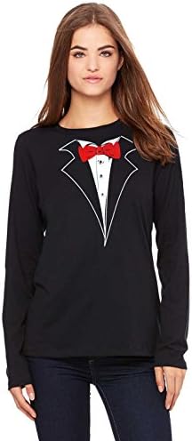 Bella Ladies Long Sleeve Tuxedo T-Shirt with Red Tie